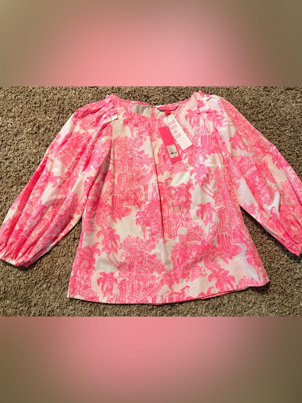 Lilly Pulitzer Pink and White Toile Blouse